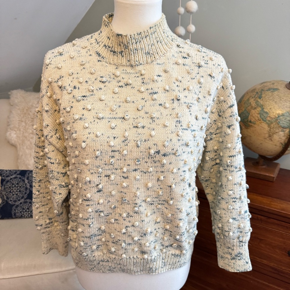 Misha and Puff popcorn sweater in blue and cream confetti colorway